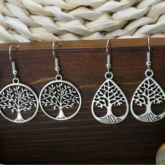 Tree dangling sliver earrings 2 sets - Picture 5 of 6